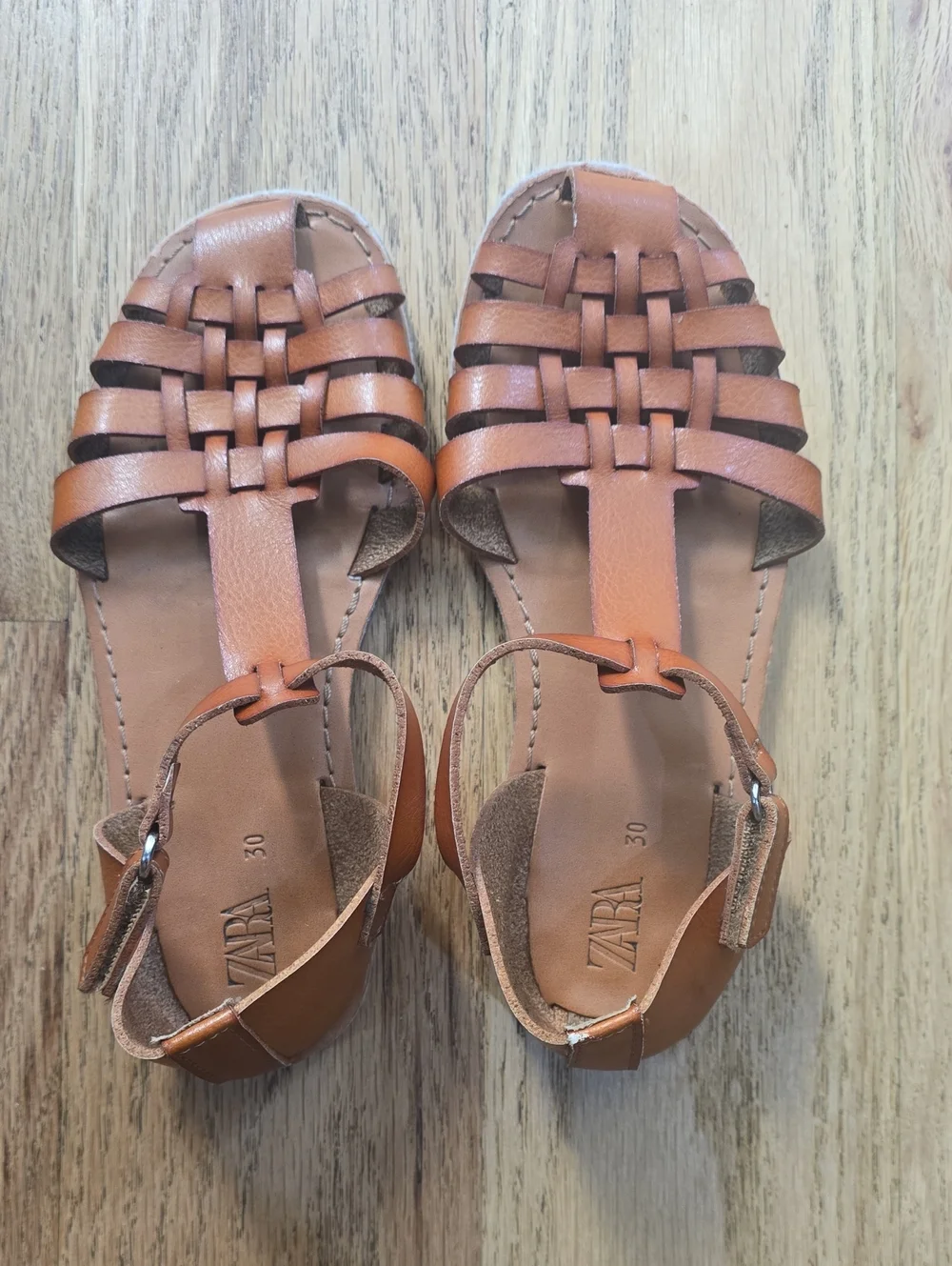 Zara Kids Tan Leather Fisherman's Sandals Sz 30